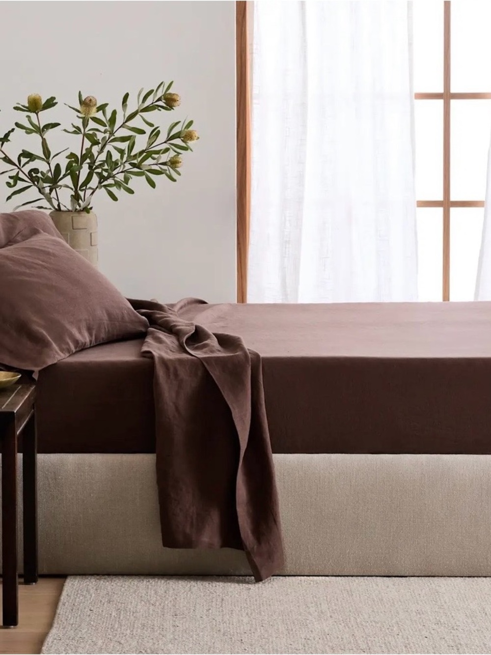 Quince European Linen Fitted & Flat Sheet, King (Espresso)  NO PILLOWCASES